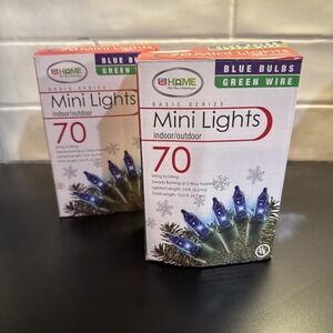 Blue Christmas Holiday 70 Mini Lights, Lighted Length 14 ft Set Of 2